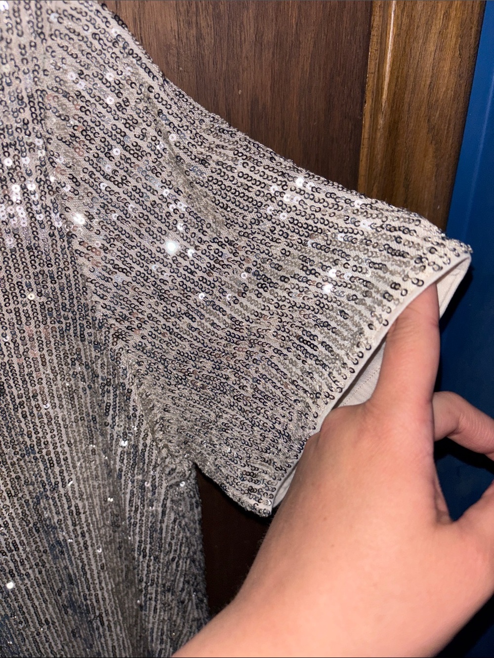 Vince Camuto Silver Sequin V-Neck Mini Dress - Picture 5 of 16